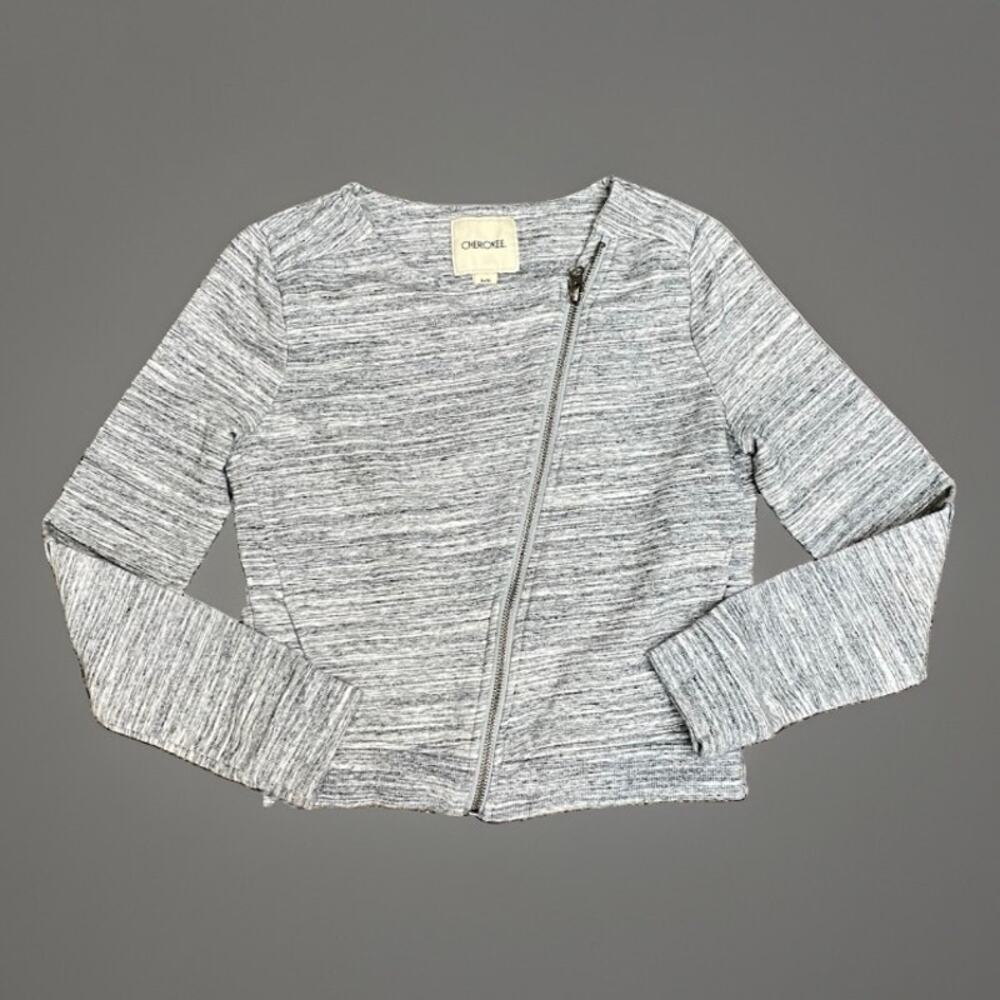Cherokee Girls Gray Space-Dye Knit Moto Jacket - Size Large (10/12)